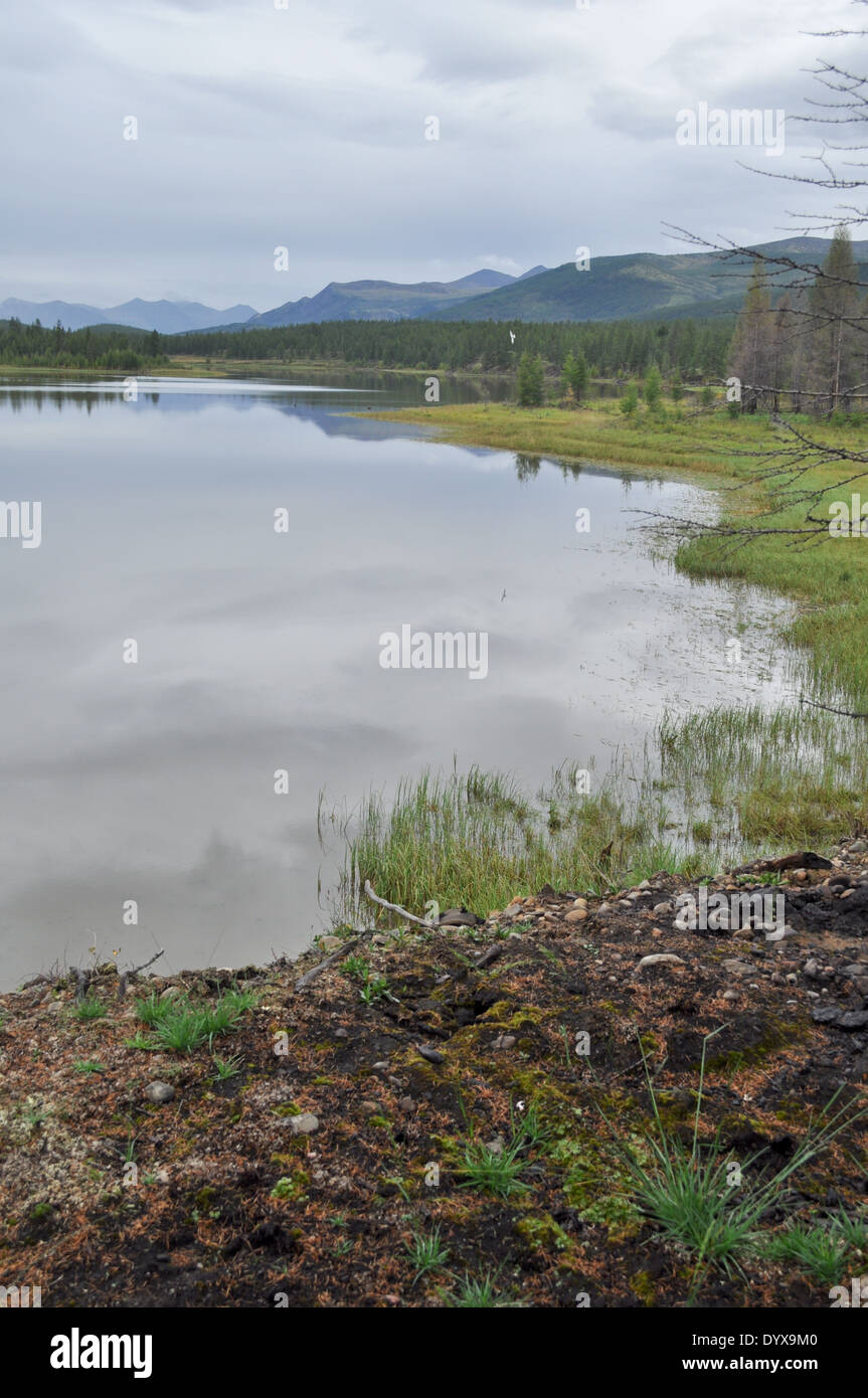 Yakut landscape in the area of Oymyakon highland ridge Suntarkhayata
