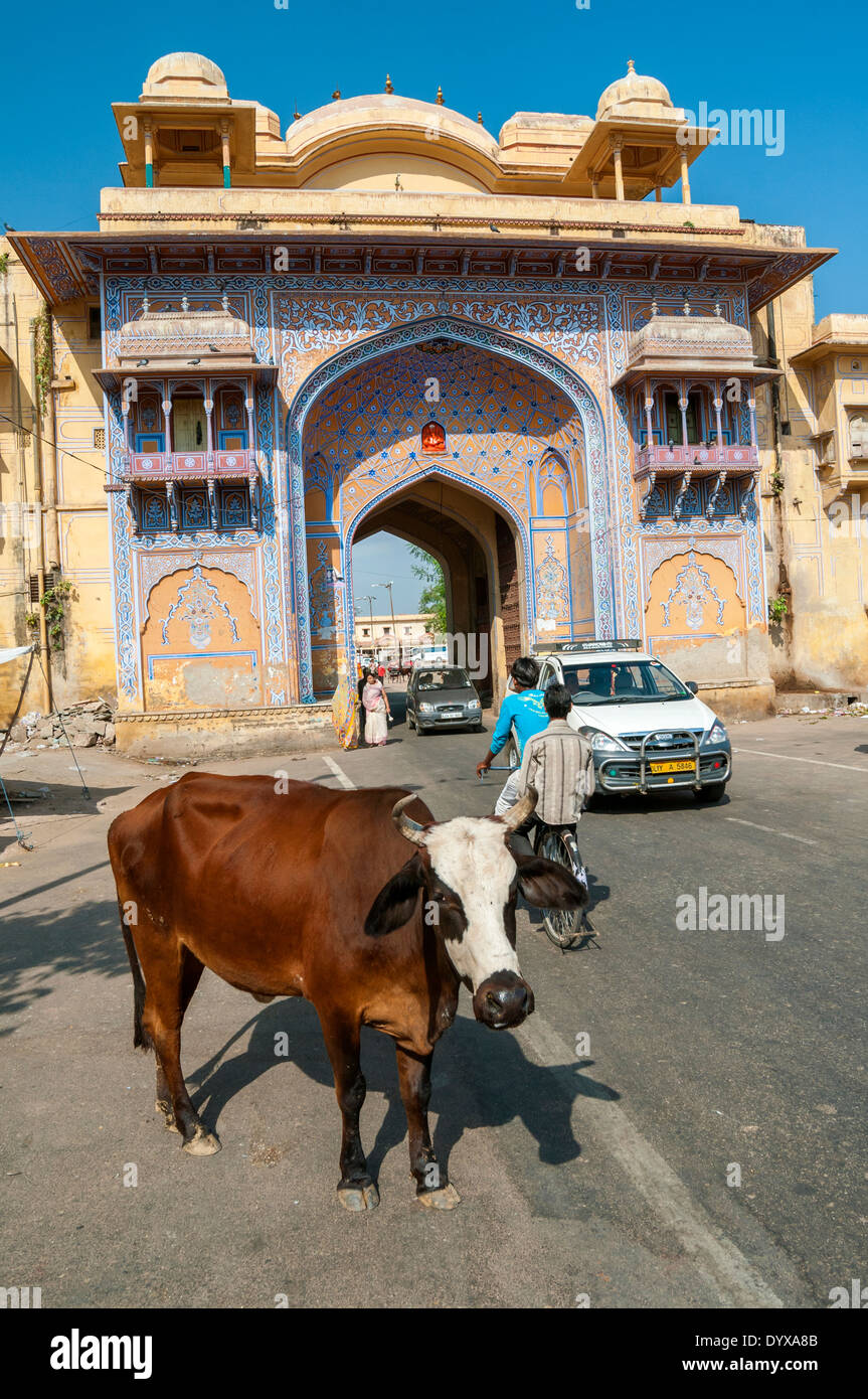 Gate to The City Palace, Jaipur, Rajasthan, India, Asia Stock Photo