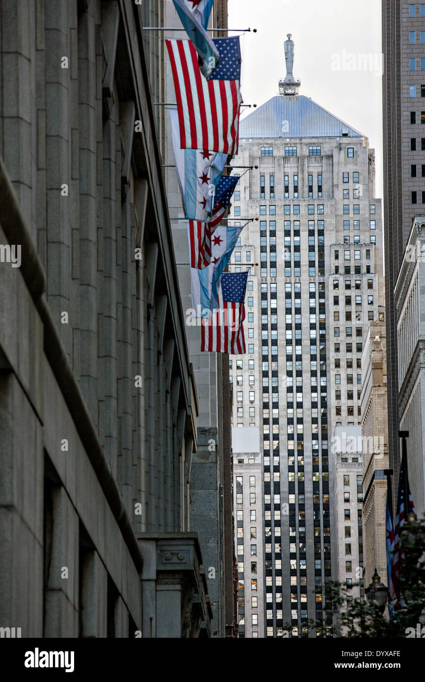 Chicago Board of Trade building from Lasalle Street canyon Chicago, IL. Stock Photo