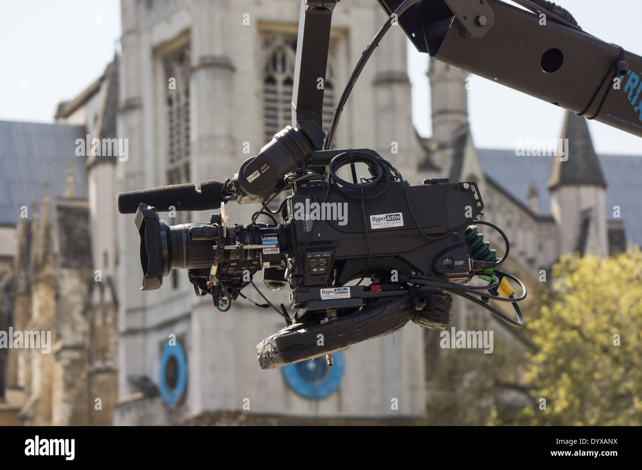 Television camera above the crowd in London, England United Kingdom UK Stock Photo
