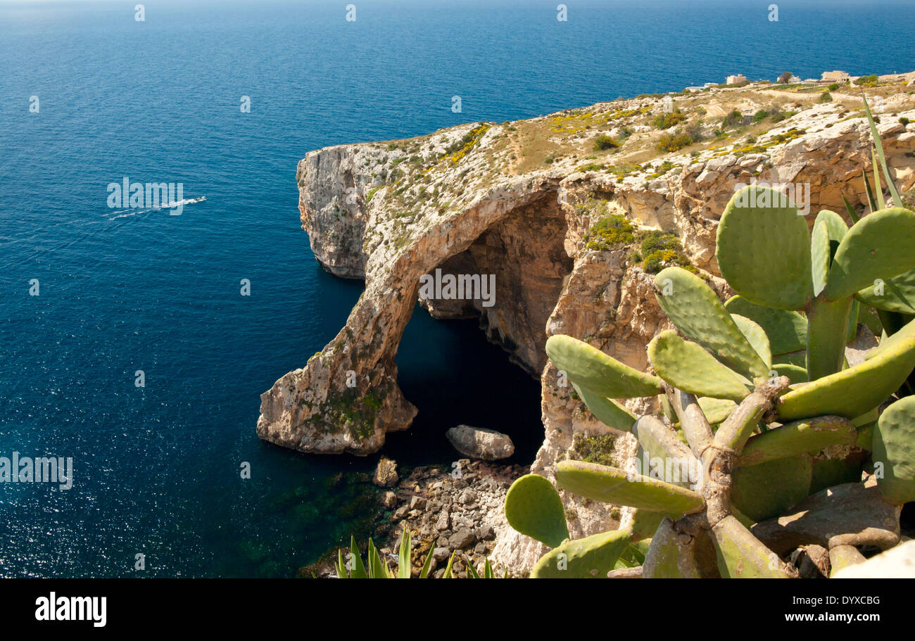 A view of the Blue Grotto (Taht il-Hnejja, in Maltese) near Wied iż-Żurrieq in the village of Qrendi, Malta. Stock Photo