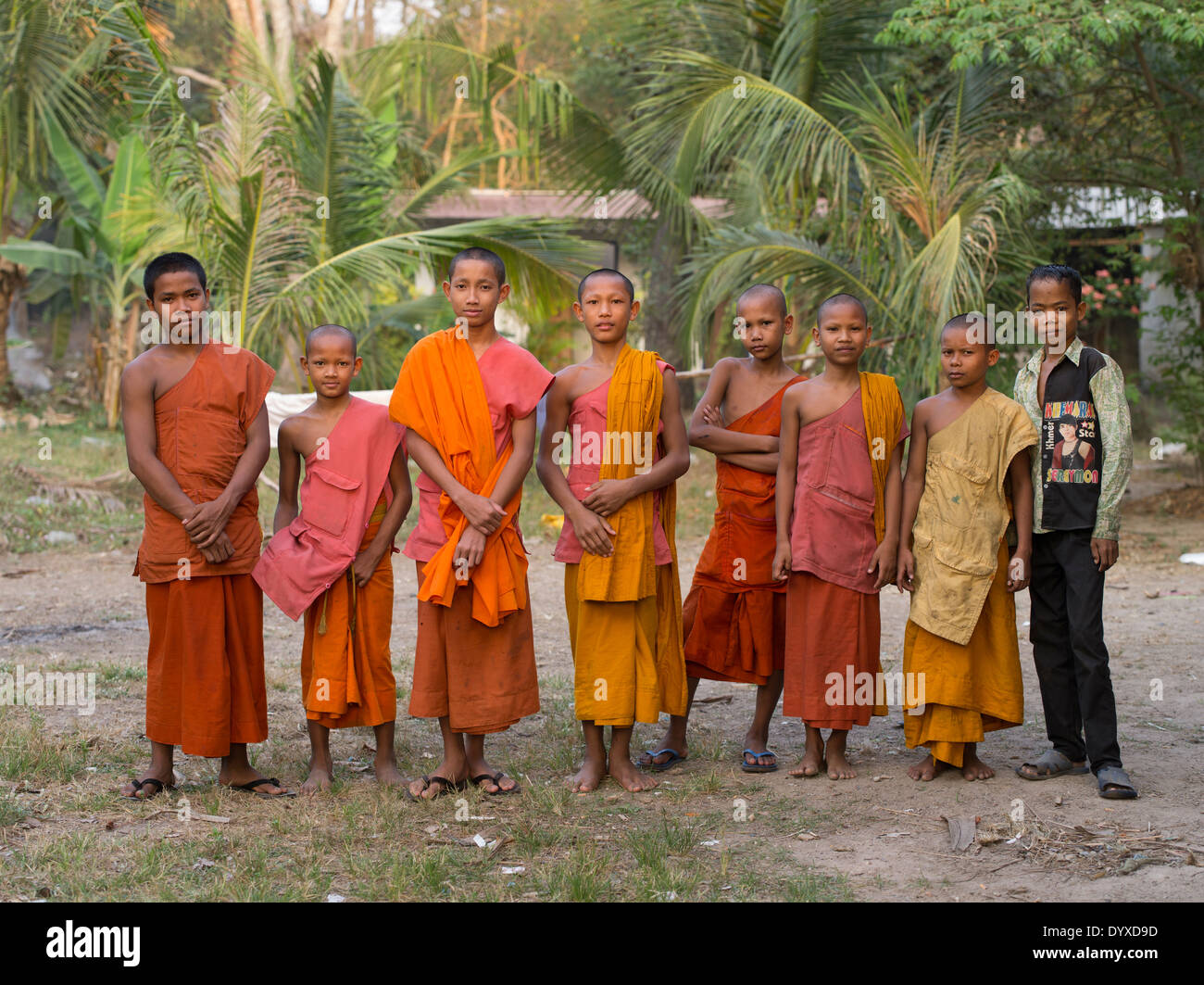 Young Buddhist monks at Angkor Wat, Siem Reap, Cambodia Stock Photo