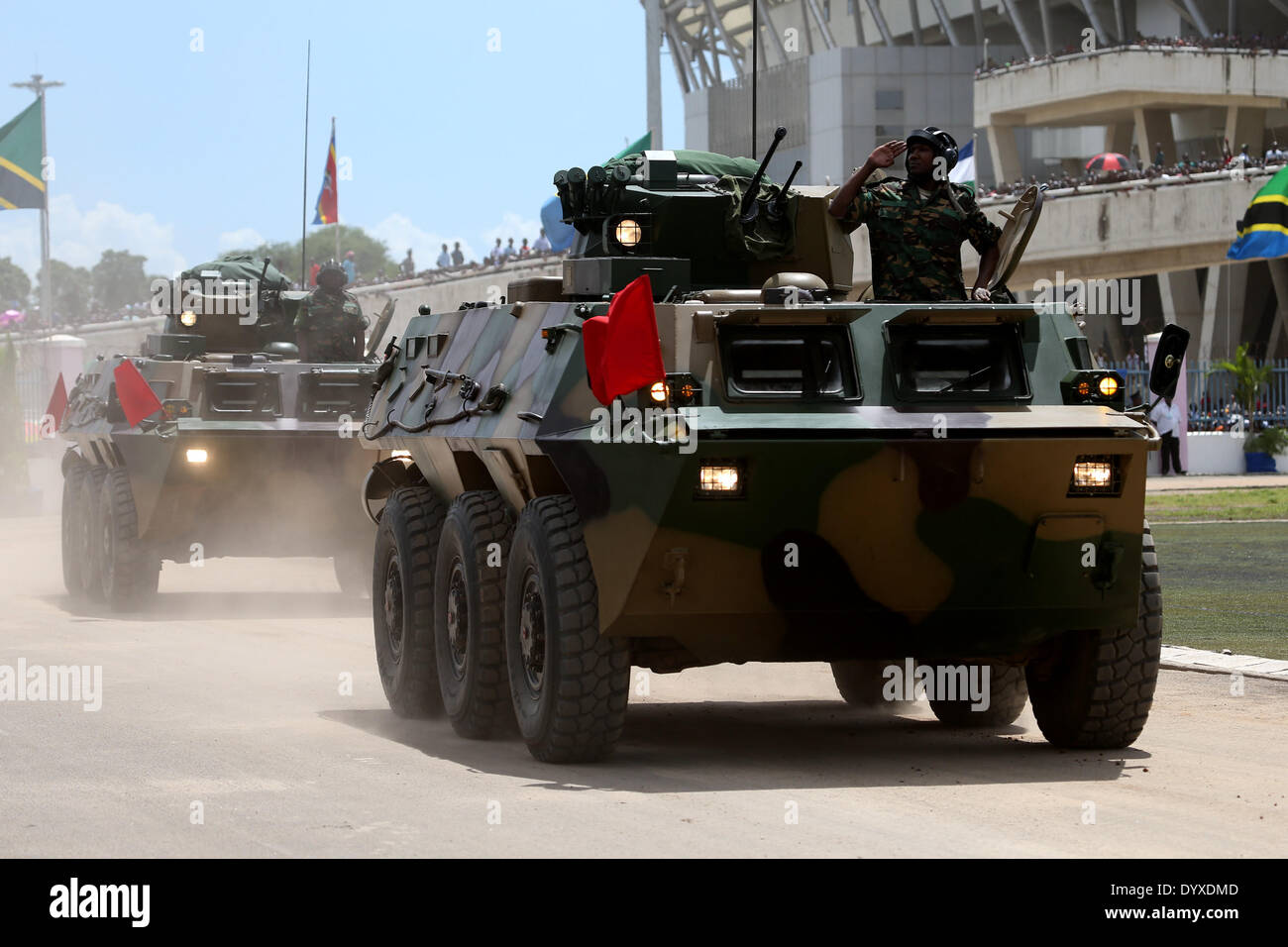 Dar Es Salaam, Tanzania. 26th Apr, 2014. Soldiers in armed vehicles