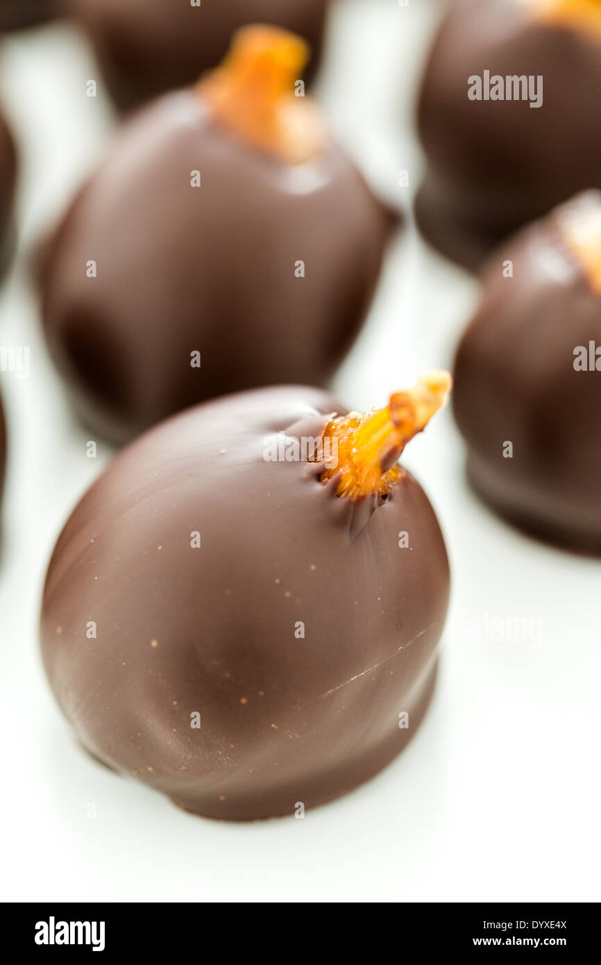 Gourmet chocolate stuffed and dipped dry figs Stock Photo Alamy