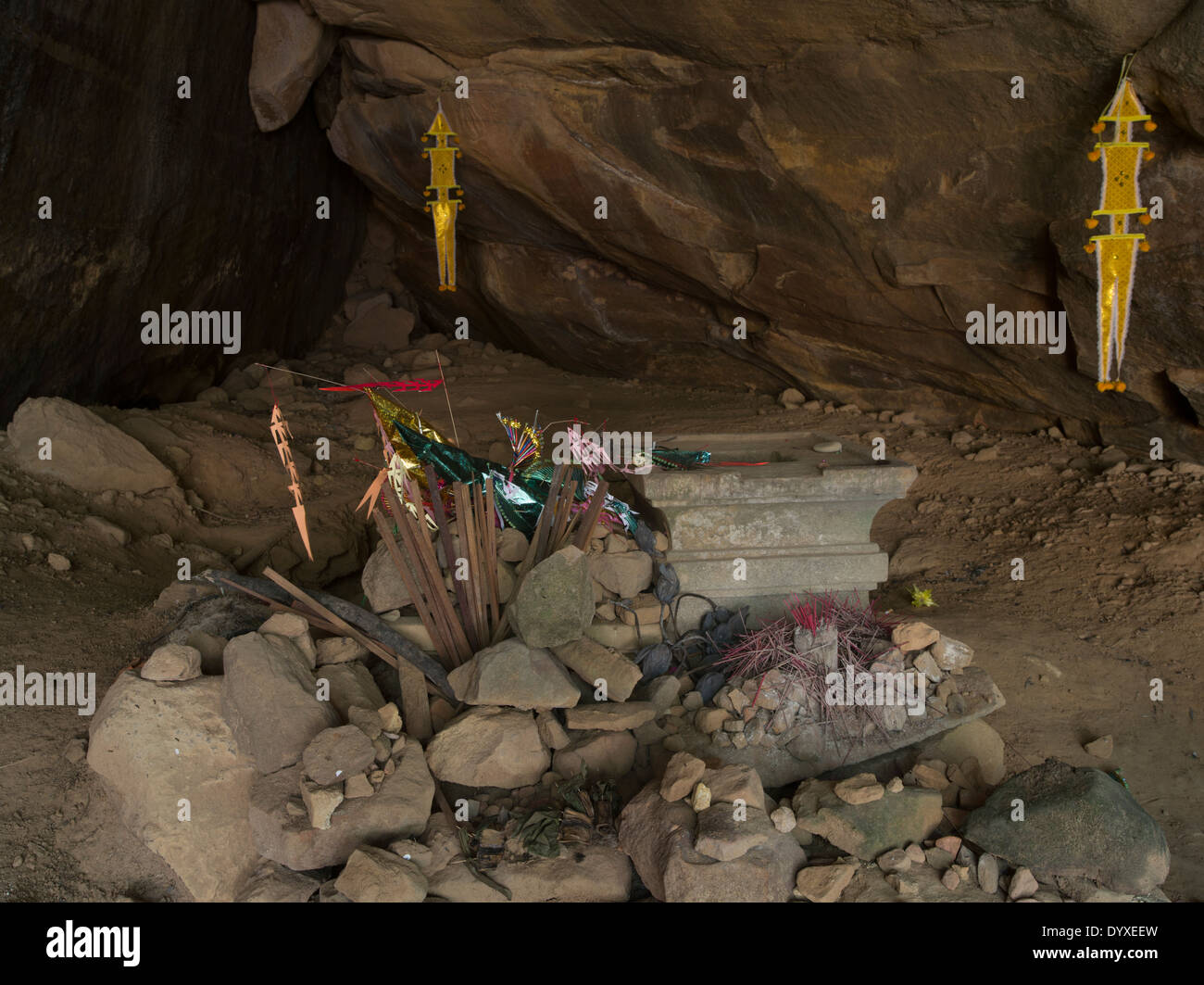 Cave with small shrine at Kbal Spean  northeast of Angkor. Siem Reap, Cambodia Stock Photo