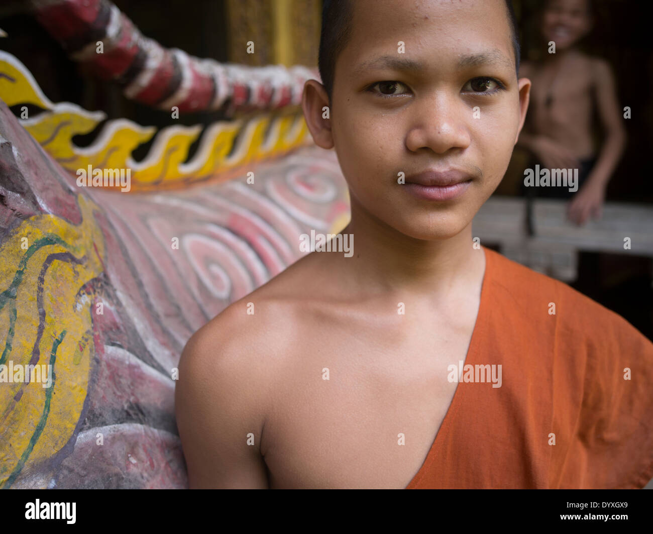 Young Buddhist monk at Wat Preah Inkosei, Siem Reap, Cambodia Stock Photo