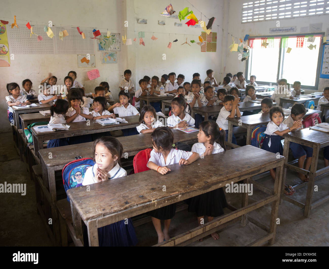 Elementary school in Kompong Pluk Floating Village near Siem Reap, Cambodia Stock Photo
