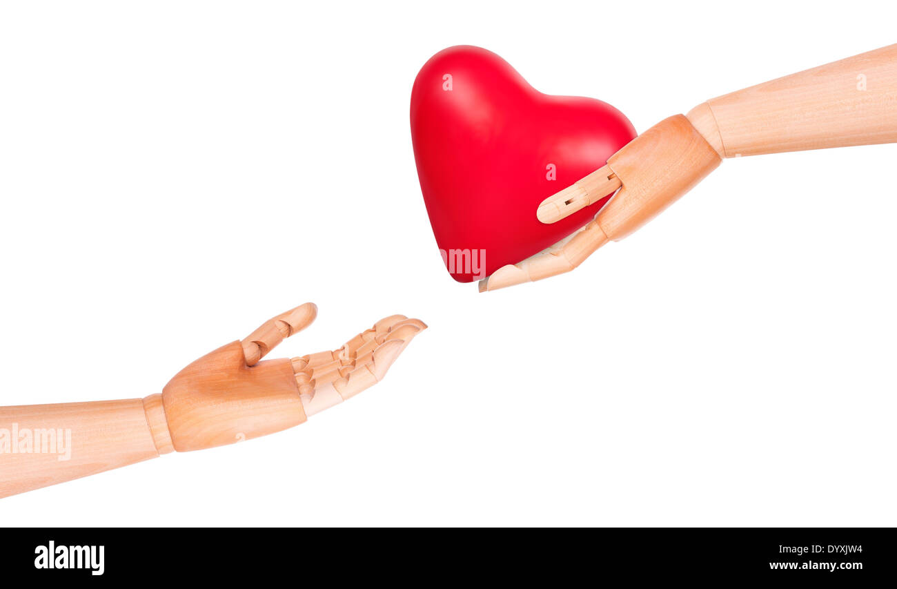 Health insurance or love concept isolated with wooden hand and heart ...