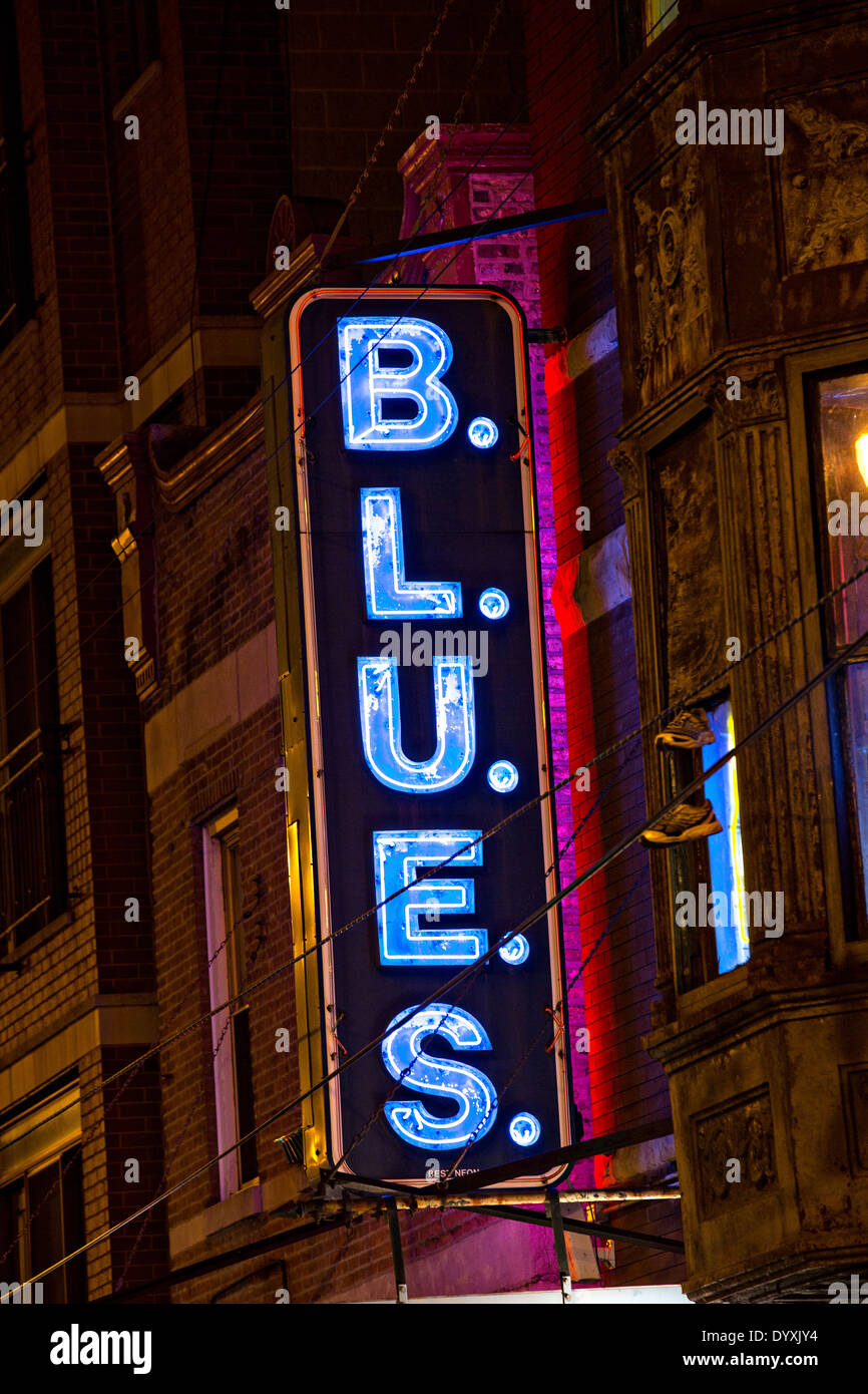 Neon sign at B.L.U.E.S club in Chicago, Illinois USA Stock Photo Alamy