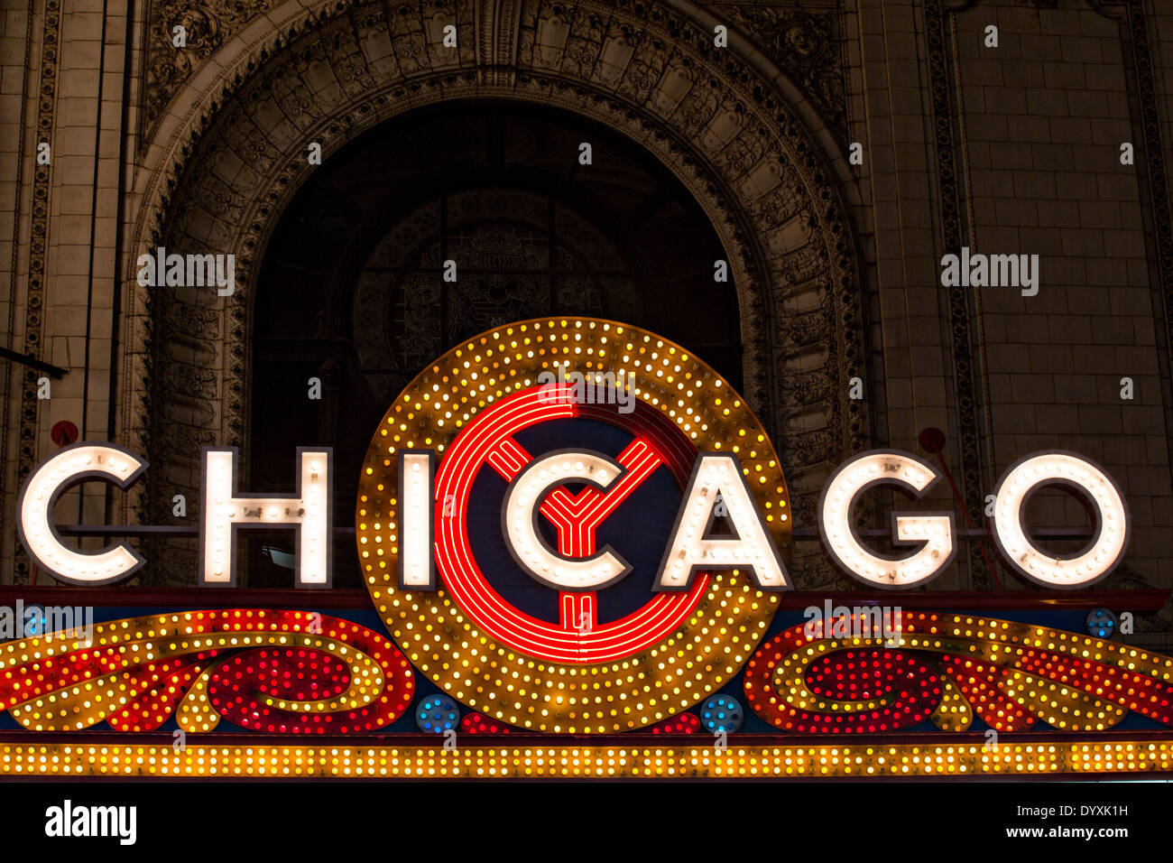 Neon sign at Chicago Theatre in Chicago, Illinois USA Stock Photo - Alamy