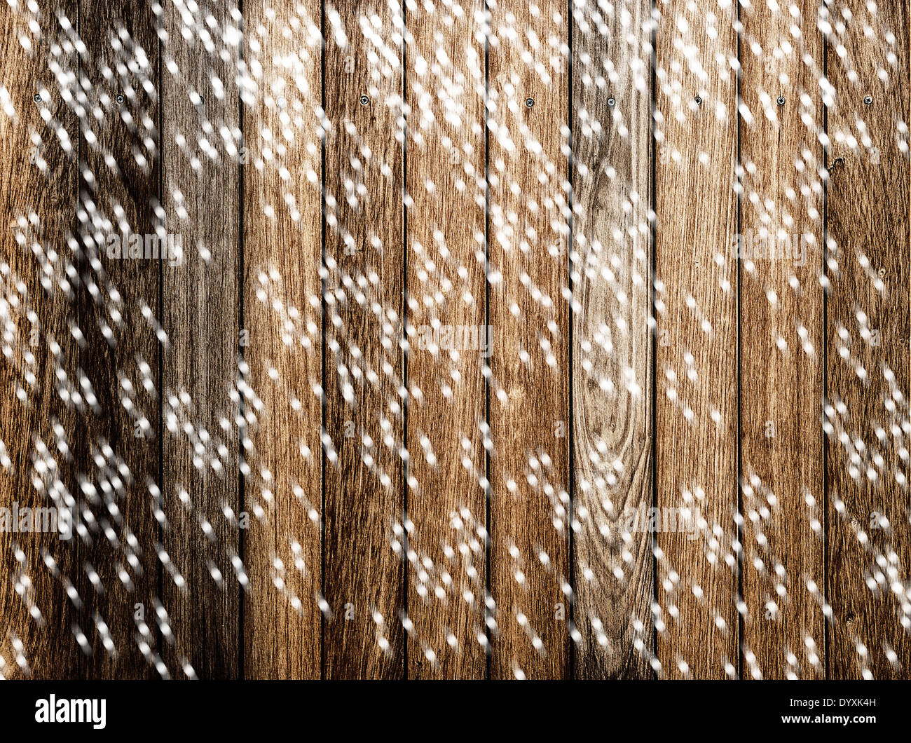 vintage wooden wall. abstrac rustic background with falling snow effect Stock Photo