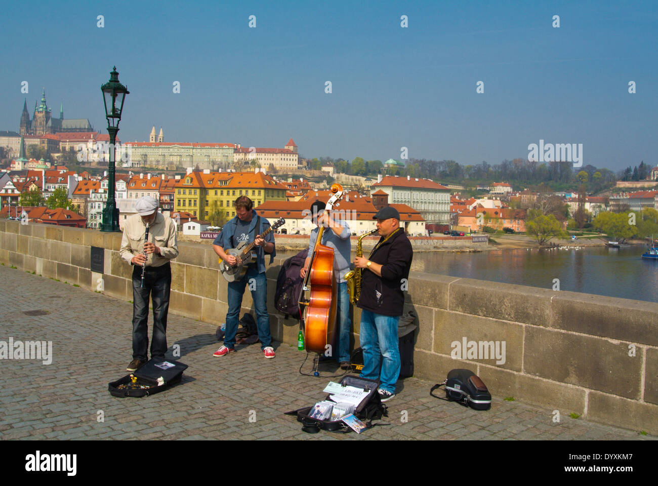 Band, music performed, Karluv most, Charles Bridge, Prague, Czech Republic, Europe Stock Photo