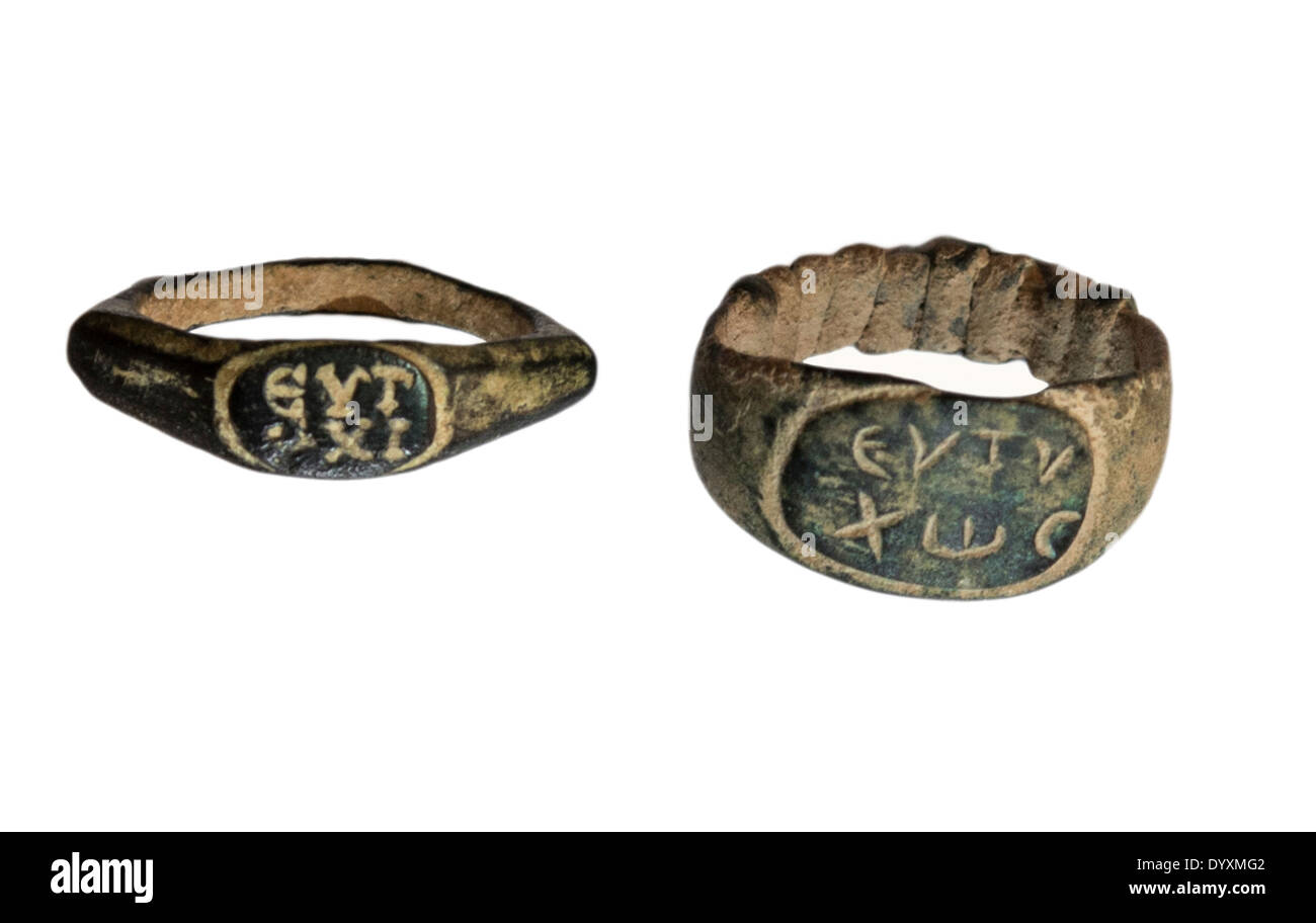 two Roman Bronze rings 2nd century CE Stock Photo