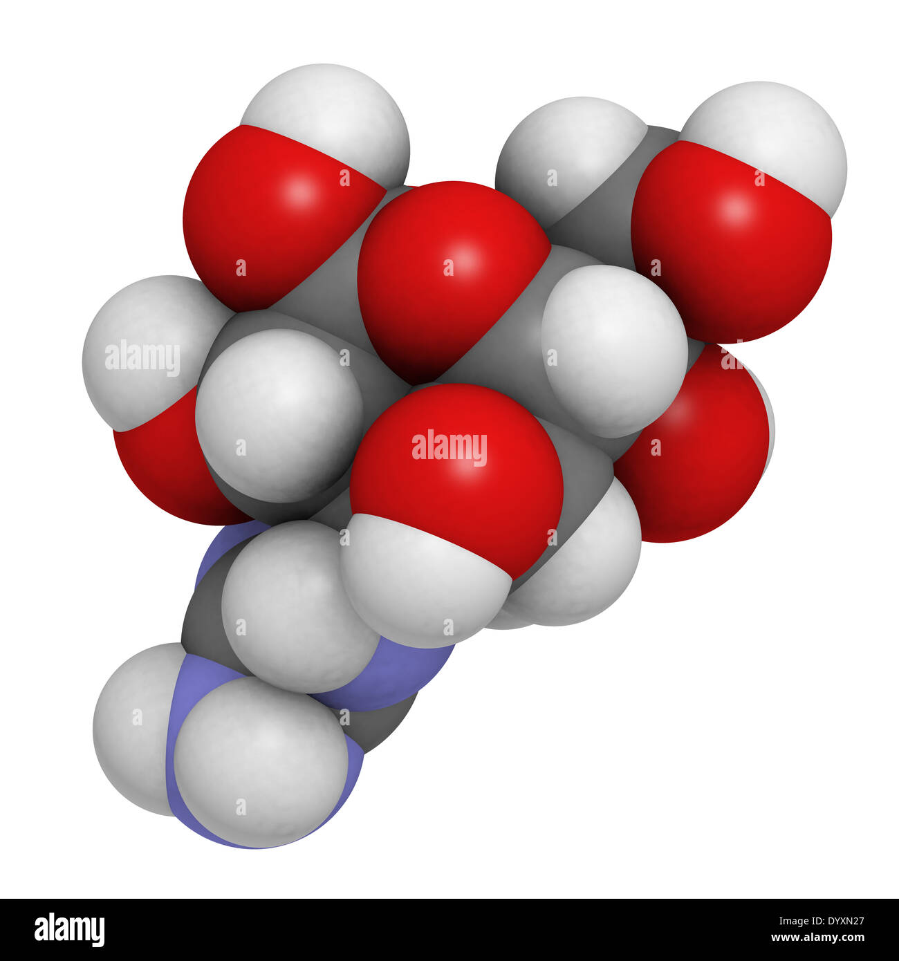 Tetrodotoxin (TTX) pufferfish neurotoxin molecule. Atoms are represented as spheres with conventional color coding Stock Photo