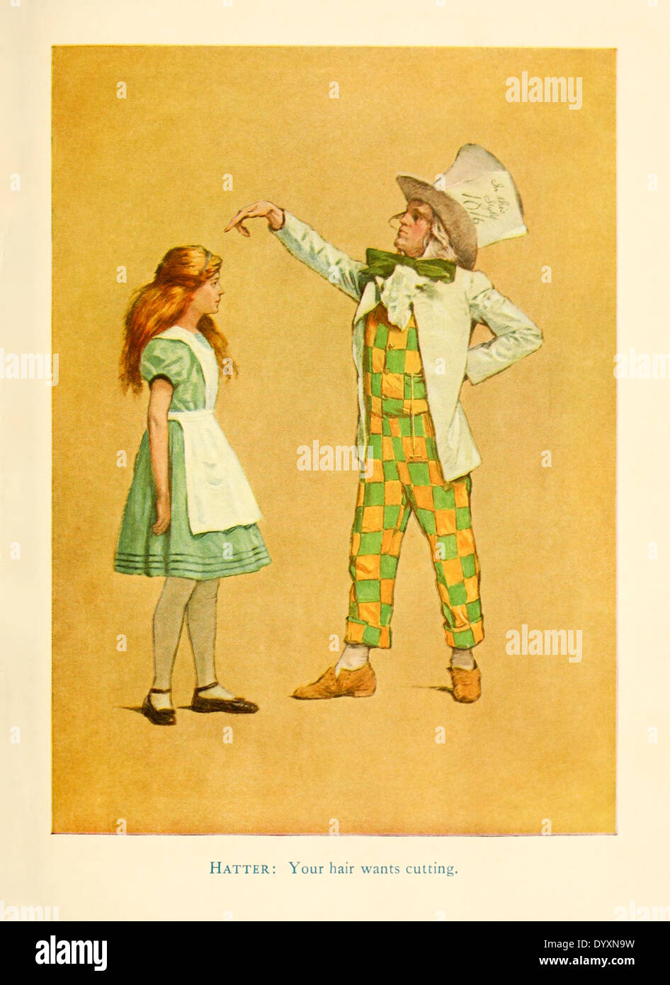 Alice and the Hatter, from for the 1915 stage adaptation of 'Alice in Wonderland' by Lewis Carroll, illustration by James Allen St. John (1872-1957). See description for more information. Stock Photo