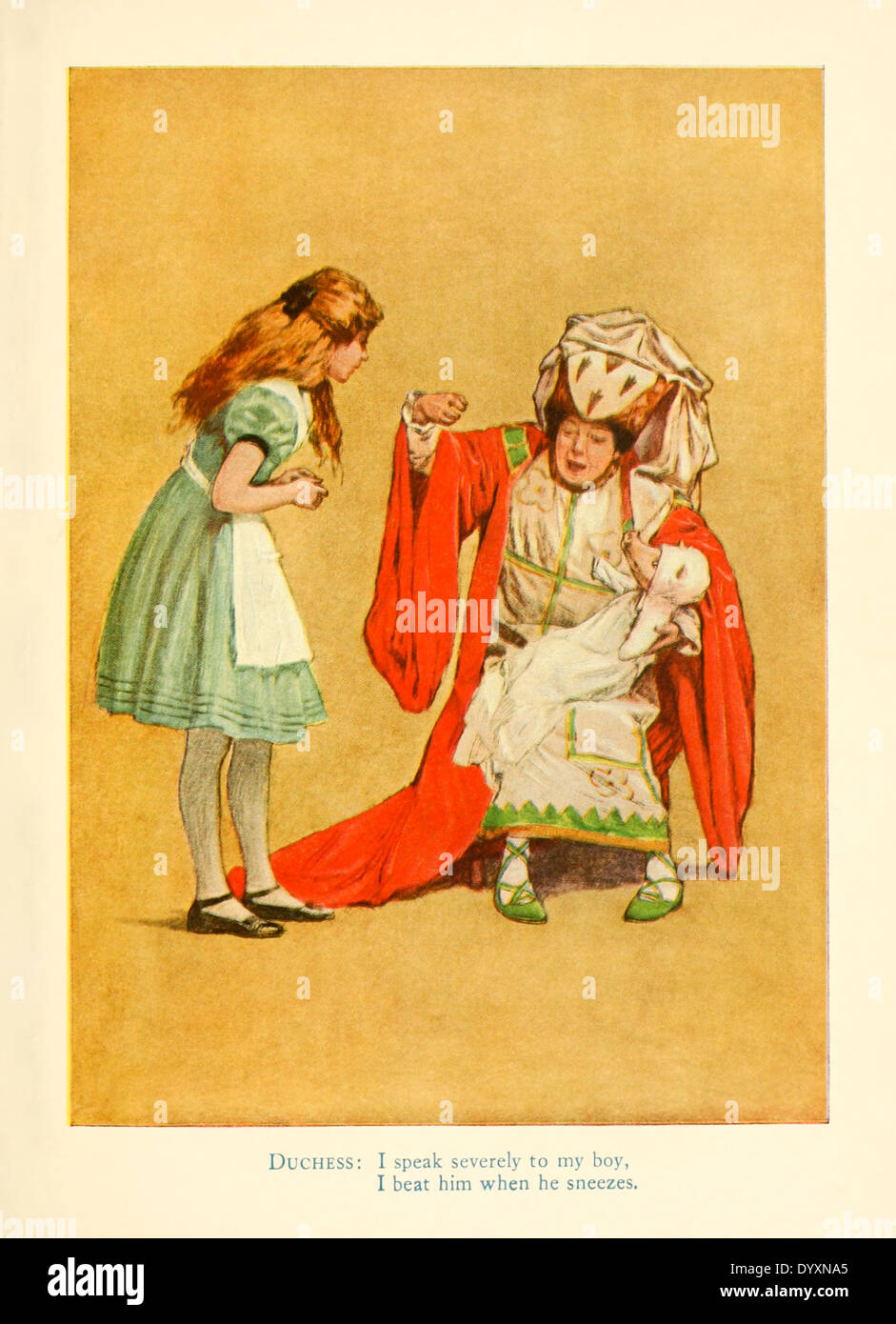 The Duchess and the Pig Baby, from for the 1915 stage adaptation of 'Alice in Wonderland' by Lewis Carroll, illustration by James Allen St. John (1872-1957). See description for more information. Stock Photo