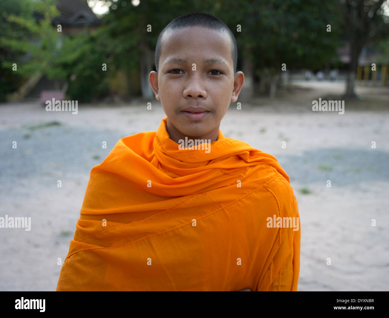 Young Buddhist monk at Angkor Wat, Siem Reap, Cambodia Stock Photo