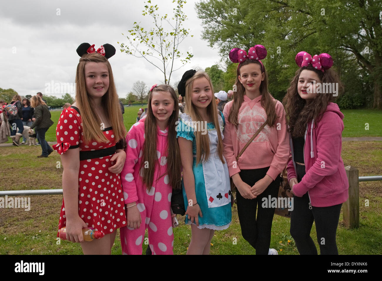 Biggin Hill, London, UK. 27th Apr, 2014. Positive Path walkers dressed as Disney characters who are raising money for the the Chartwell Cancer Trust Credit:  Keith Larby/Alamy Live News Stock Photo