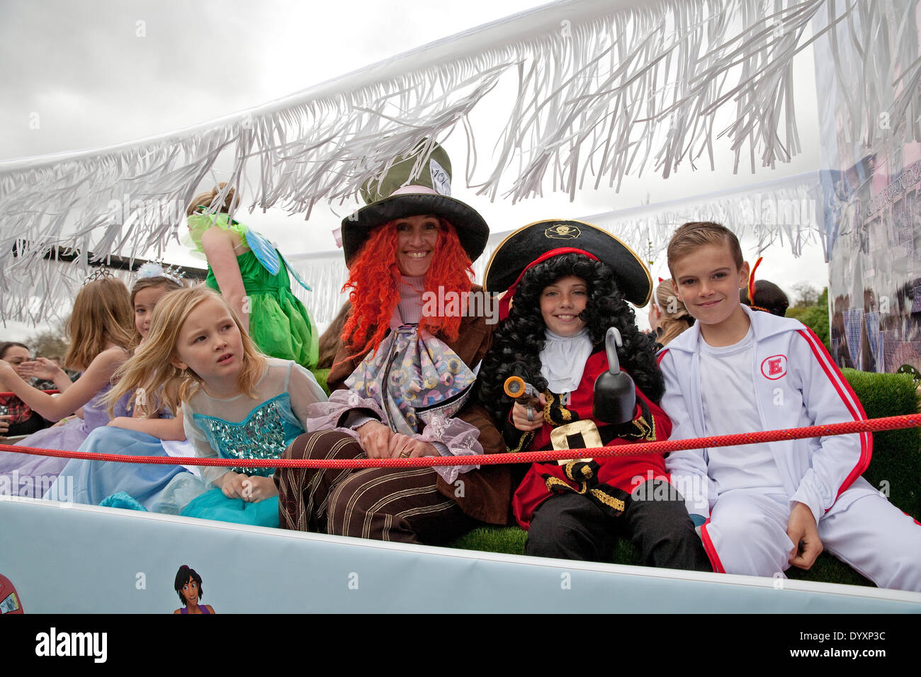 Biggin Hill,UK,27th April 2014,Positive Path walkers on a float dressed as Disney characters who are raising money for the the Chartwell Cancer Trus Credit: Keith Larby/Alamy Live News Stock Photo