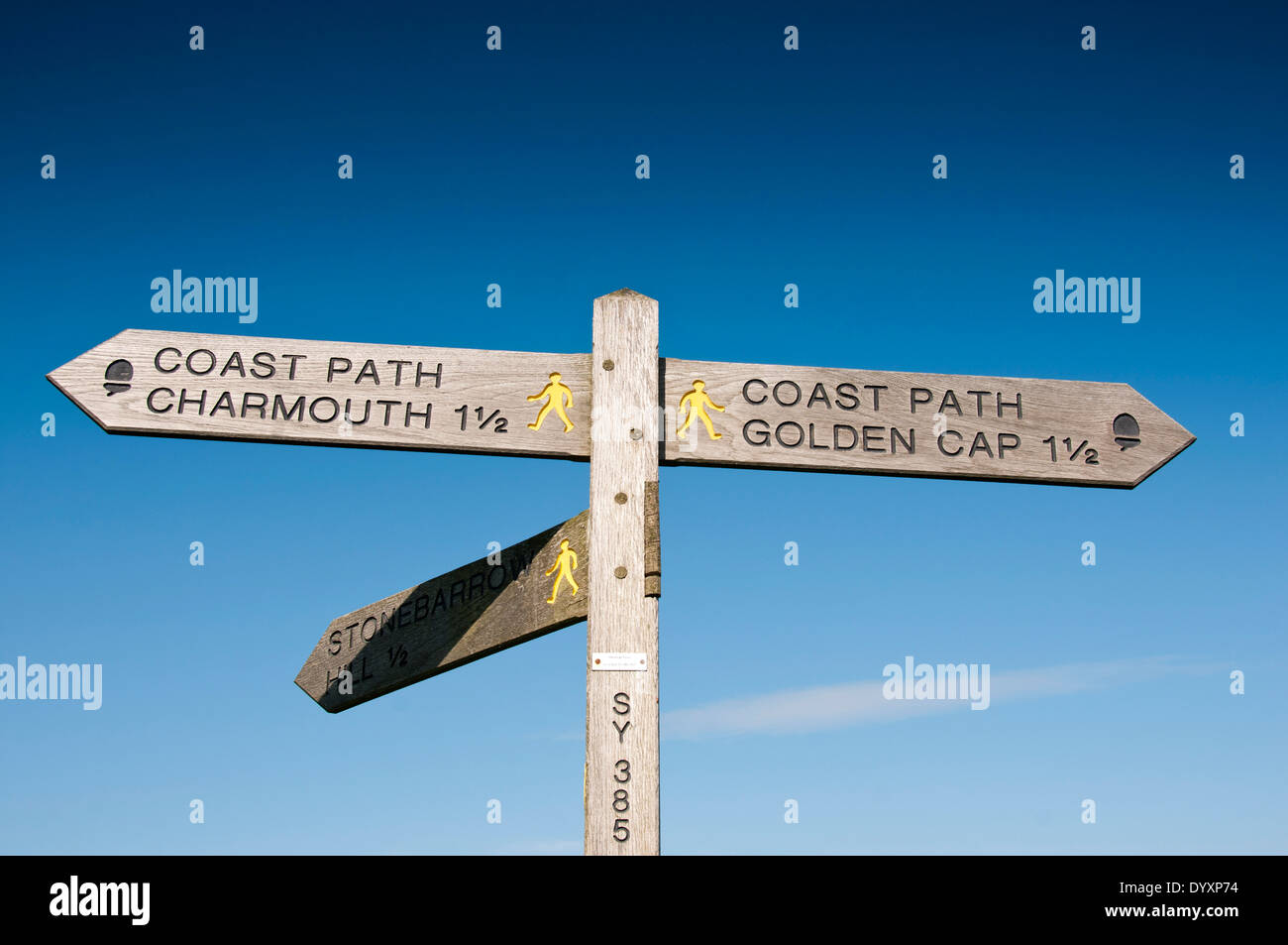 South West Coast Path sign post giving directions to Golden Cap