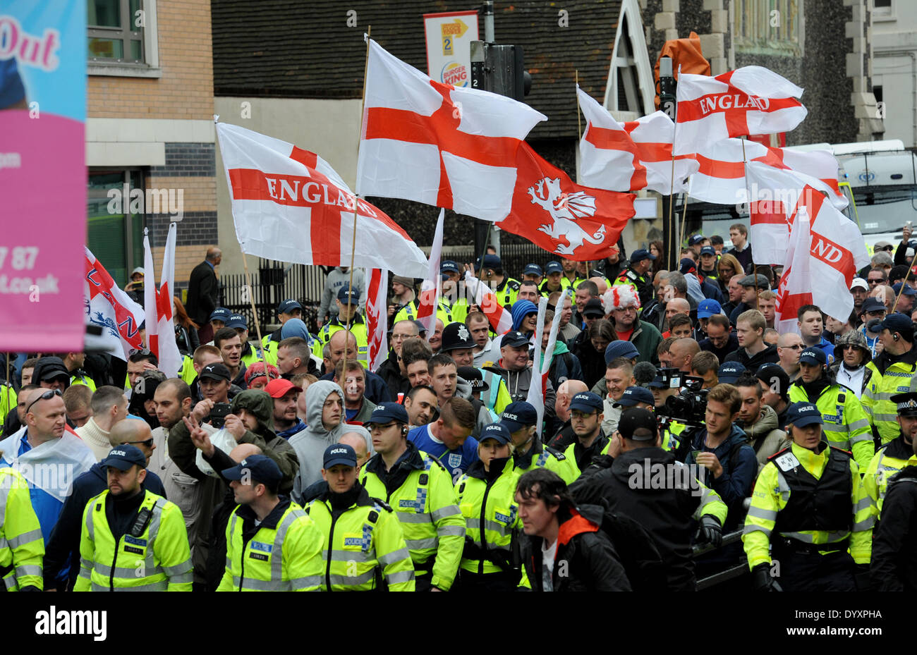 Police ta the The March for England Rally in Brighton in 2014v Stock Photo