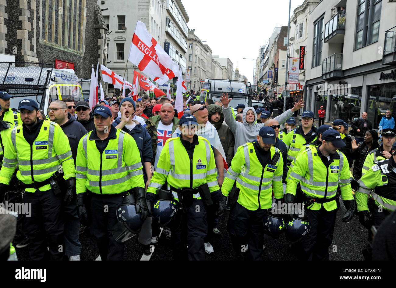 Police ta the The March for England Rally in Brighton in 2014v Stock Photo