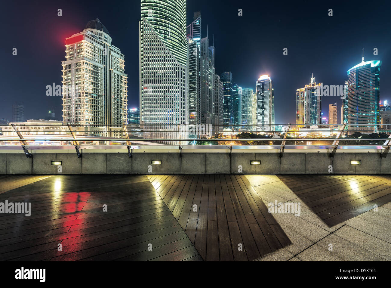 Urban city at night with traffic and night skyline Stock Photo