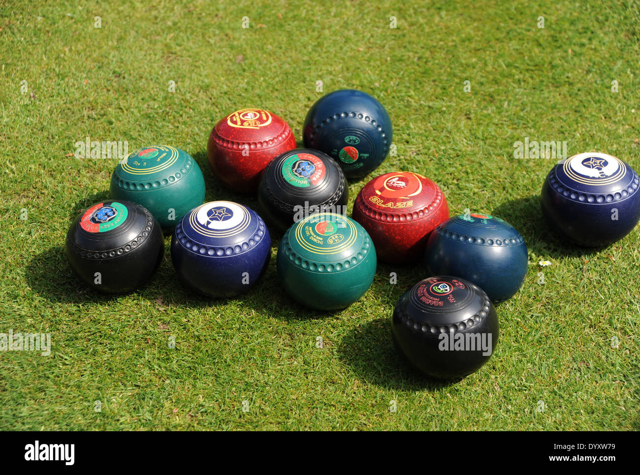 Bowling woods on grass summer game UK Stock Photo