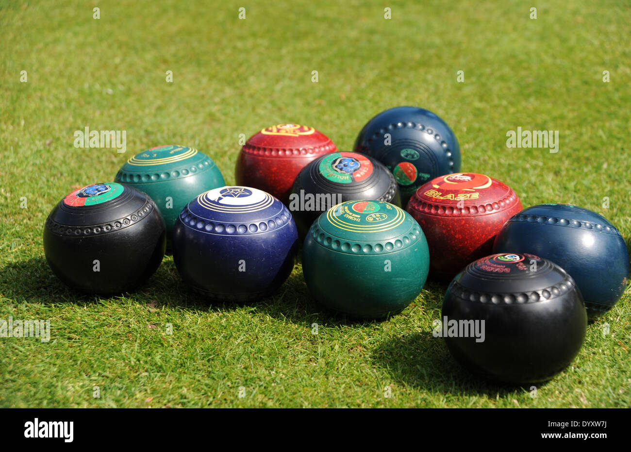 Bowling woods on grass summer game UK Stock Photo