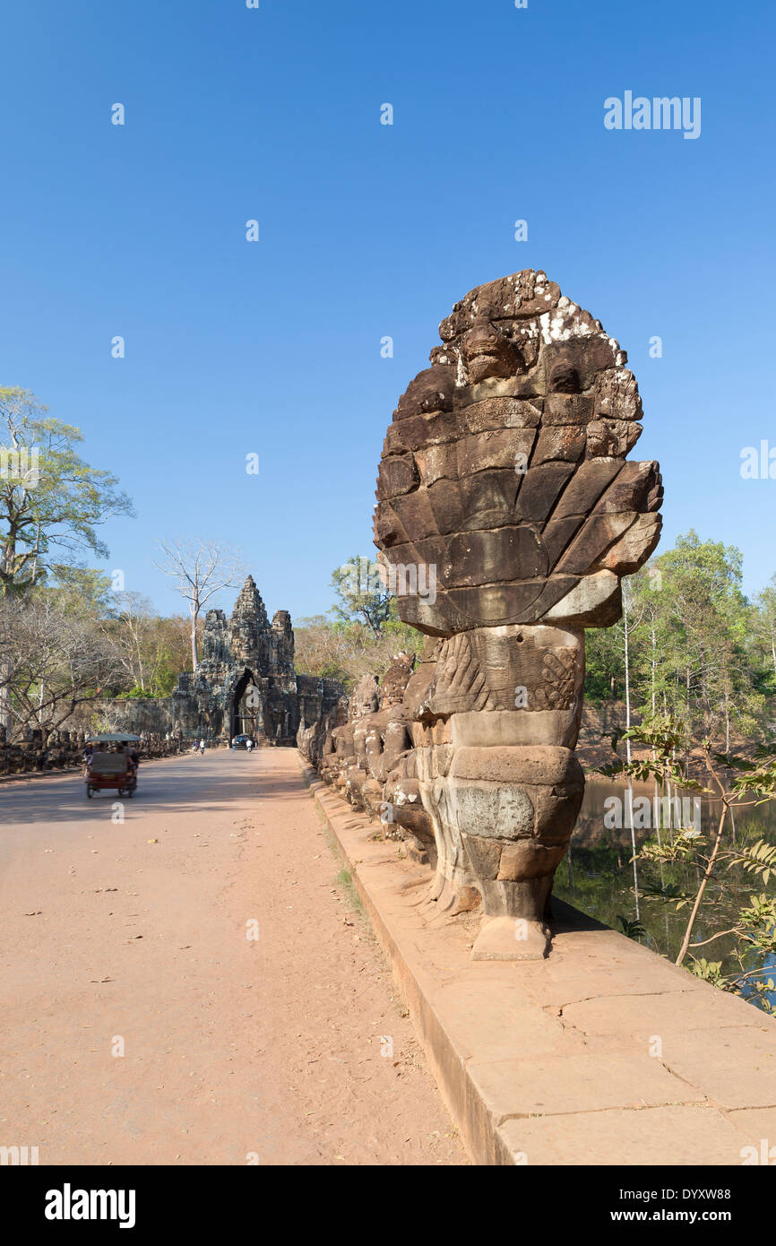 Naga guarding the south gate of Angkor Thom, Cambodia Stock Photo
