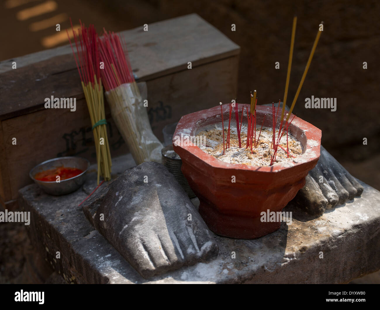 Offering of incense. Banteay Samre Temple, Siem Reap, Cambodia Stock Photo