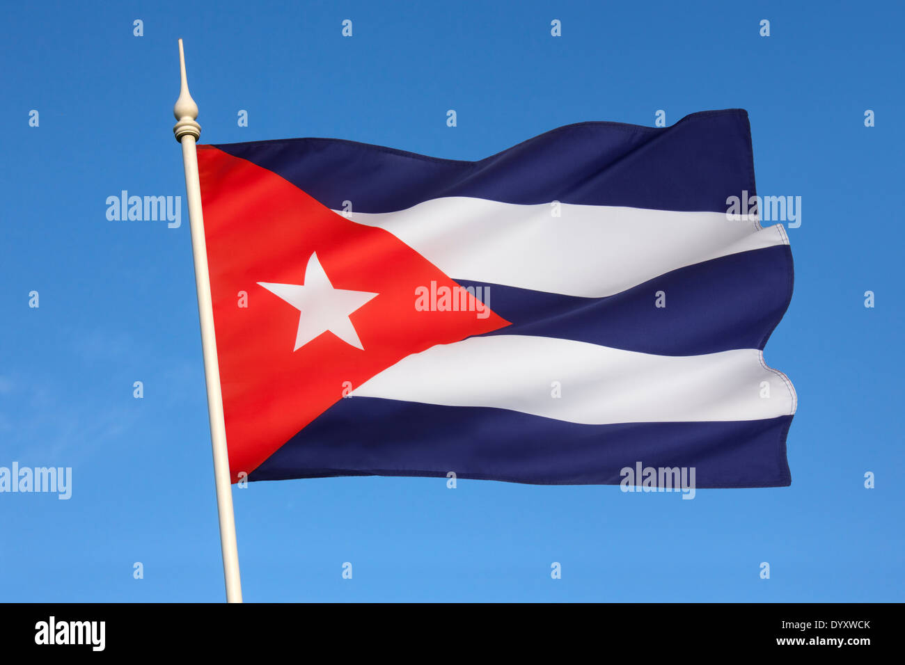 The national flag of the Caribbean island of Cuba. Stock Photo