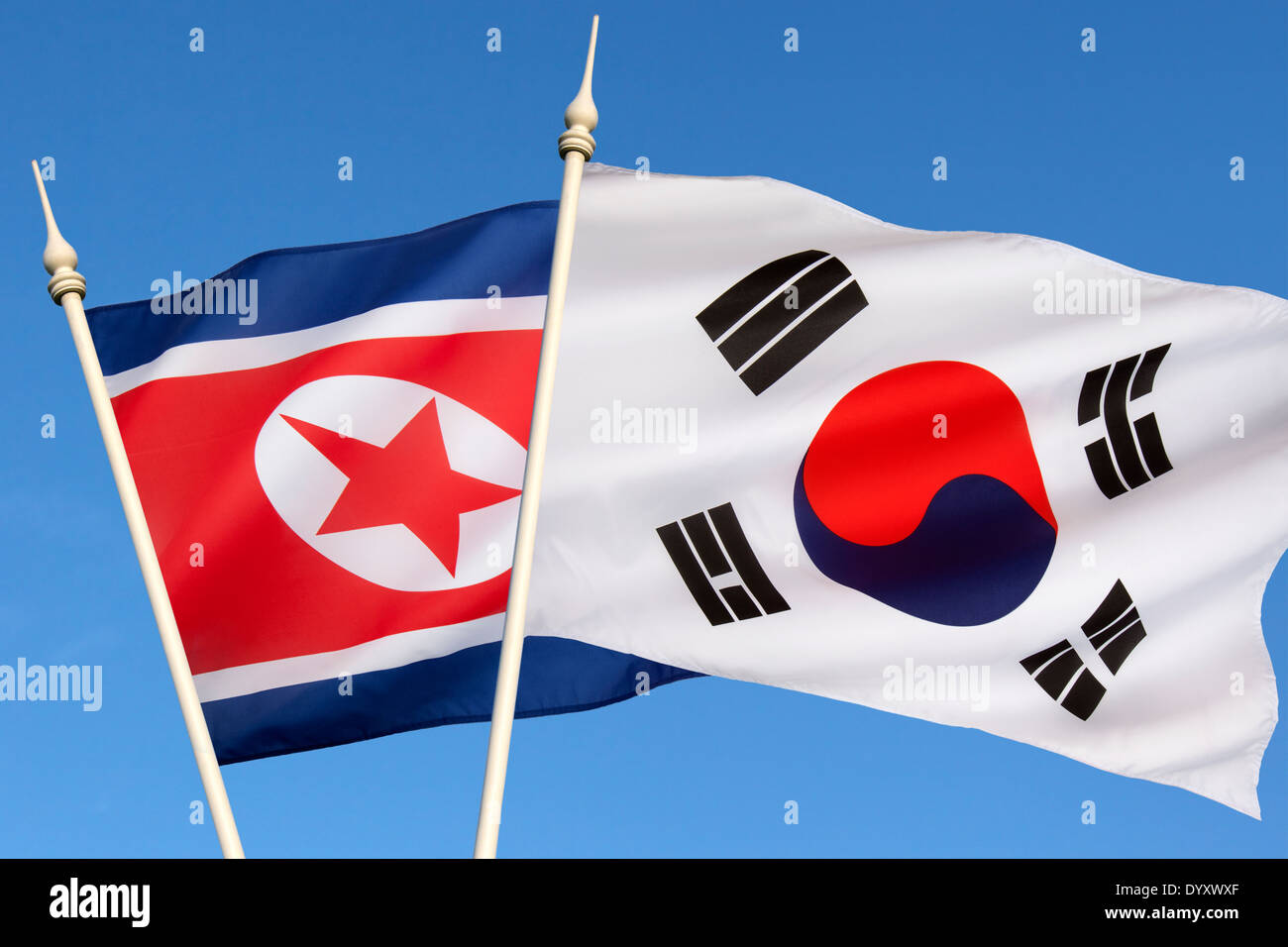 The flags of North and South Korea Stock Photo
