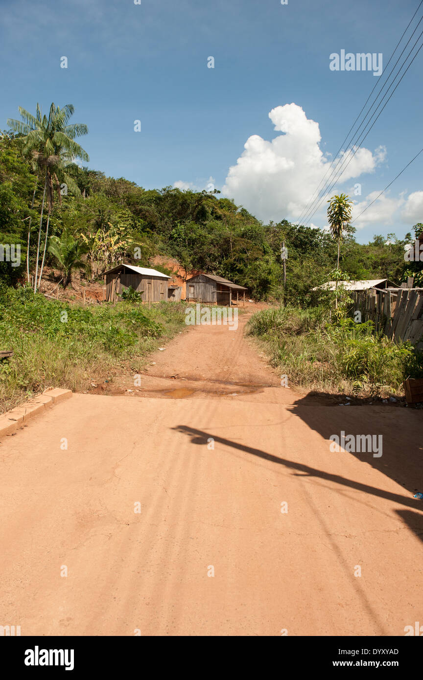 Xingu River, Para State, Brazil. The Volta Grande; Ressaca settlement, old garimeiro illegal gold-mining town. End of the paved road. Stock Photo