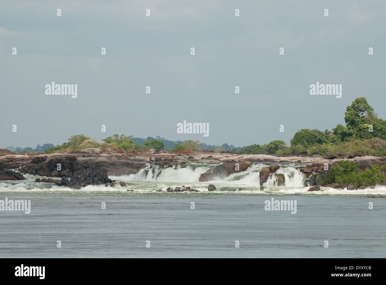 Xingu River, Para State, Brazil. The Volta Grande; Jericoá waterfall cachoeira. This part of the river will lose its water because of the construction of the Belo Monte hydroelectric dam, the world's third largest. Stock Photo