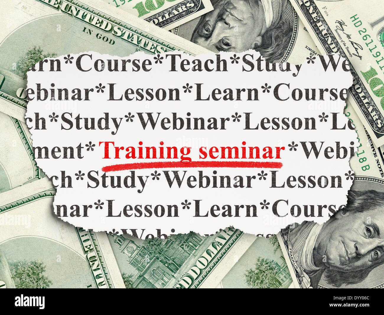 Education concept Training Seminar on Money background Stock Photo Alamy