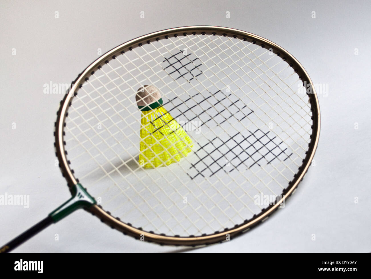 Sports equipment. Badminton racket, shuttlecock on a white background