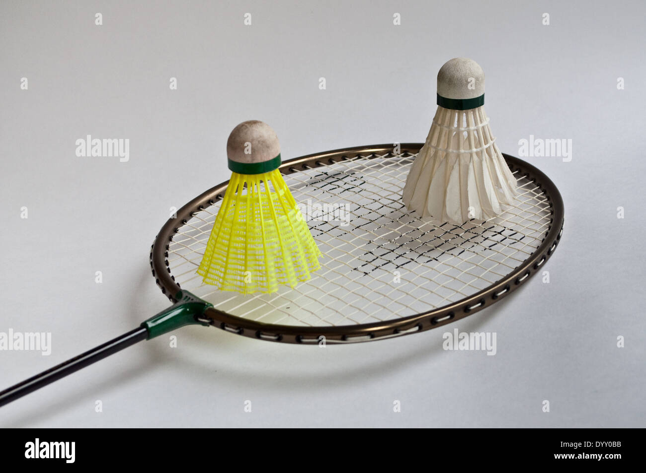 Sports equipment. Badminton racket, shuttlecock on a white background