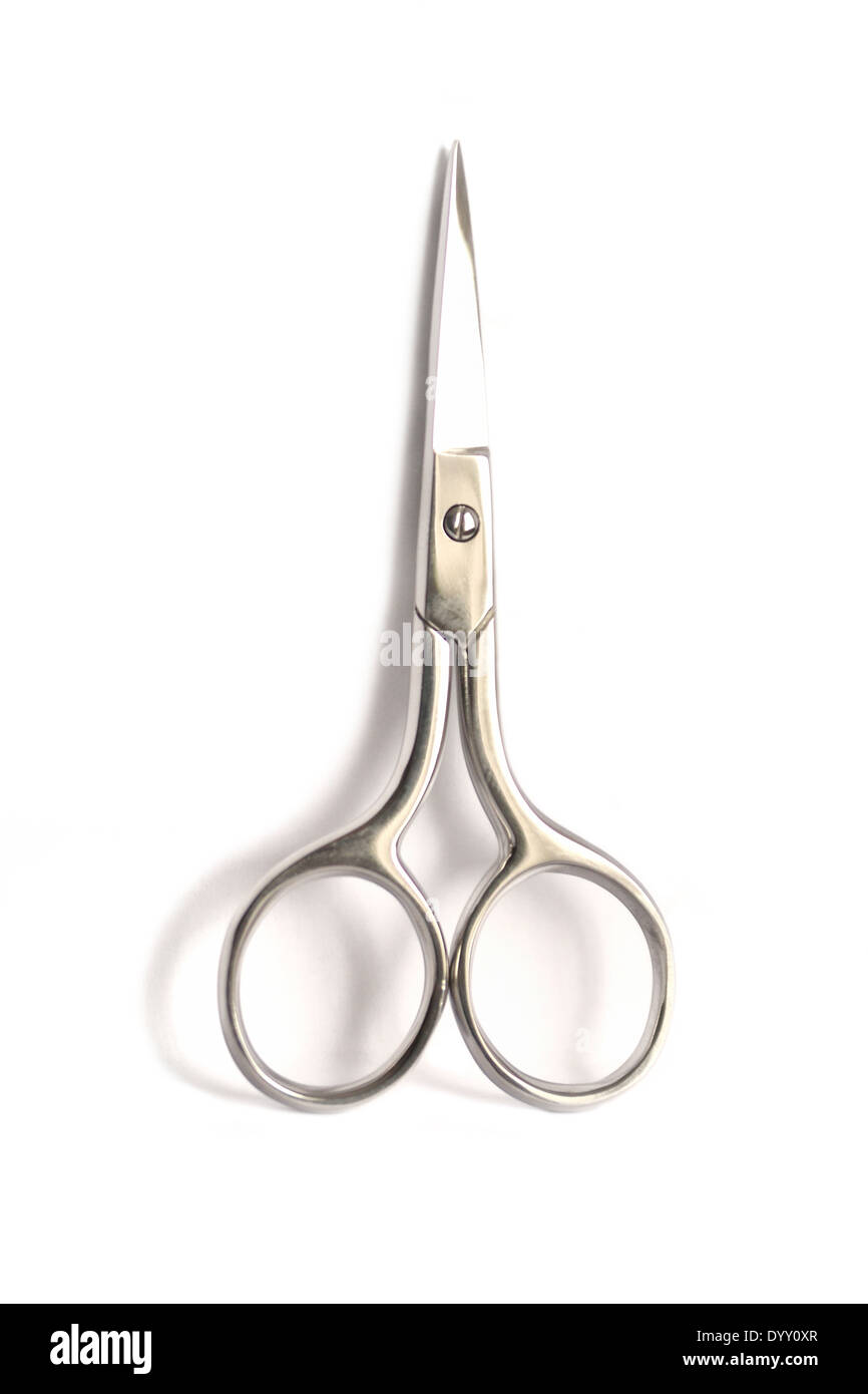 Small steel nail scissors vertical on white Stock Photo