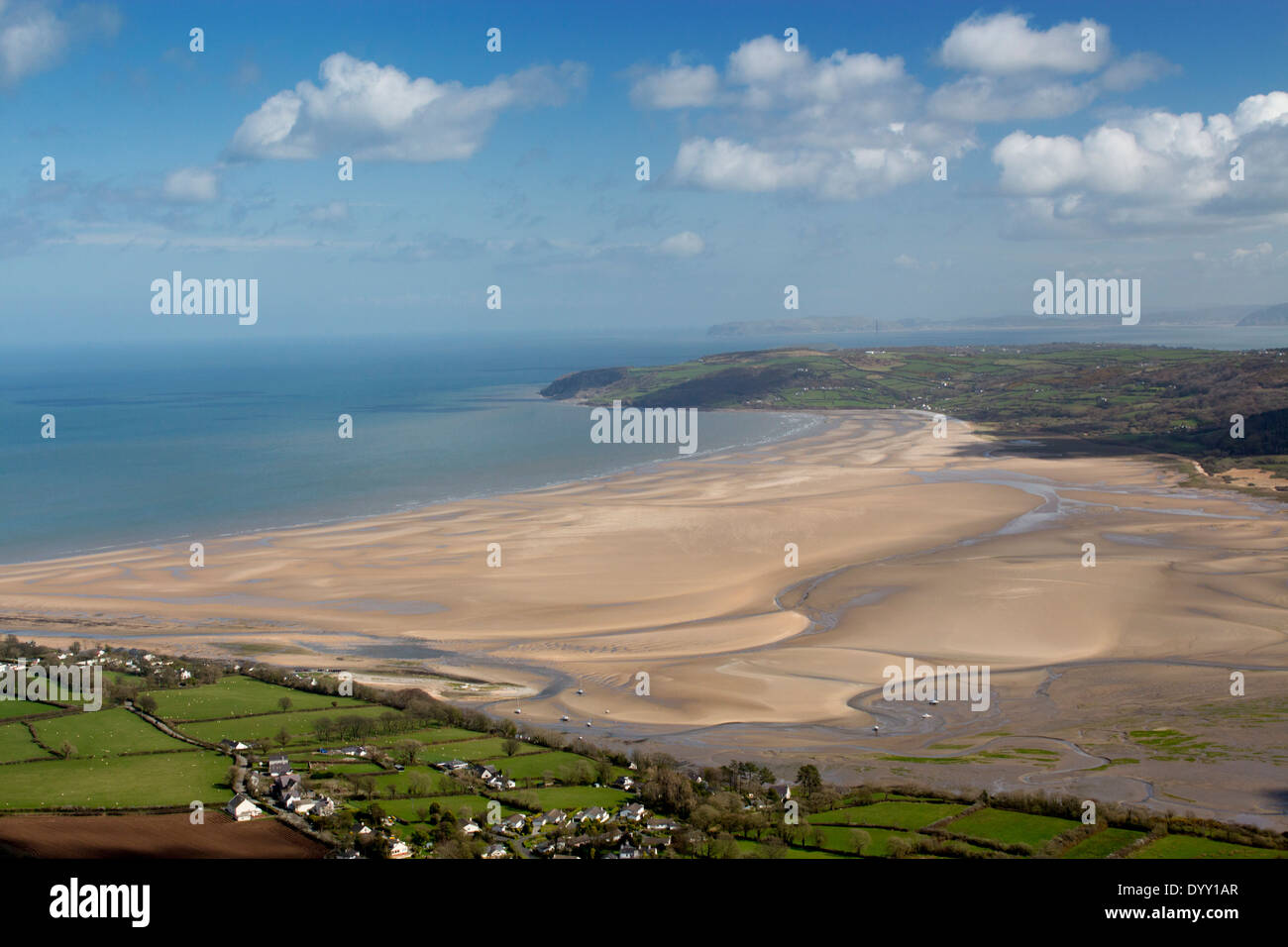Red Wharf Bay aerial view of beach sands at low tide Anglesey North Wales UK Stock Photo