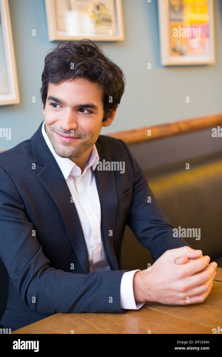 male young cafe smiling cheerful Stock Photo
