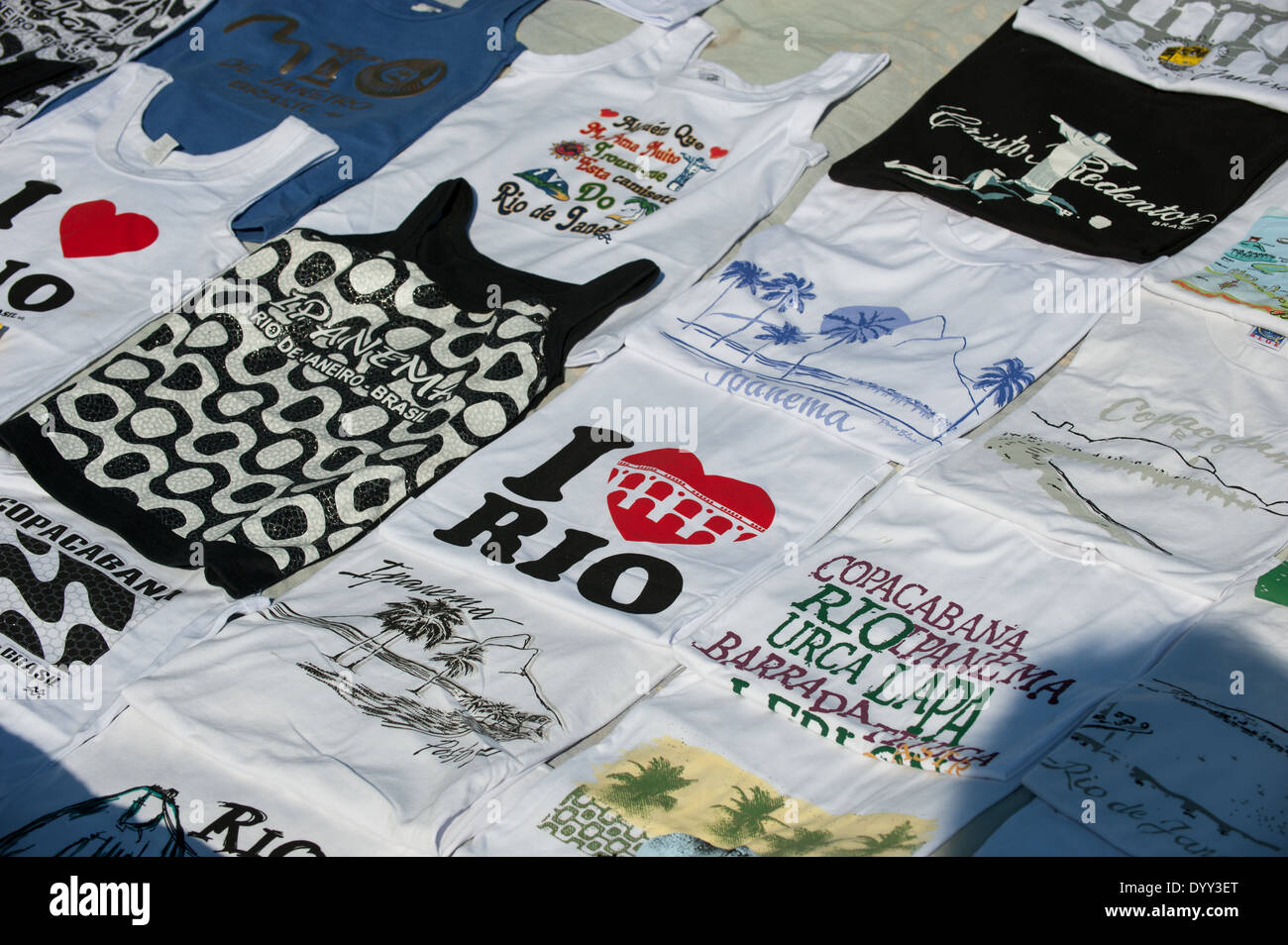 Rio de Janeiro, Brazil. T-shirts for sale on Ipanema beach. Stock Photo