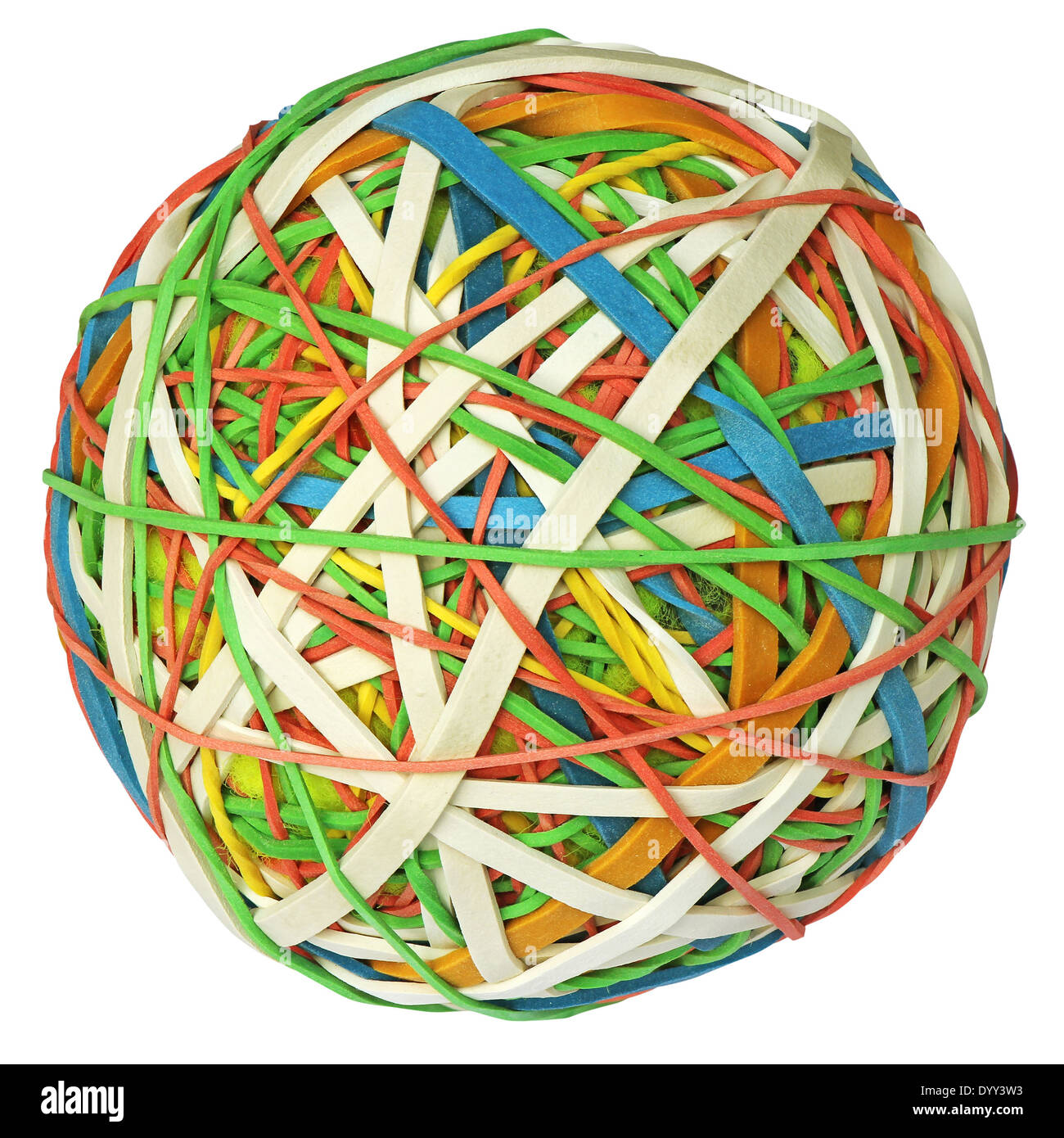 Colorful rubber band ball isolated with clipping path on white background Stock Photo