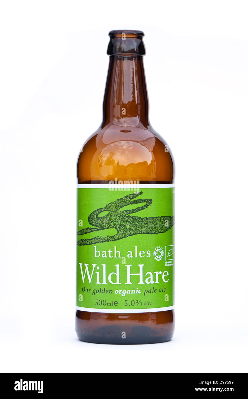 Bottle of 'Wild Hare', a golden organic Pale Ale by Bath Ales, a brewery in Warmley near Bristol, UK. Stock Photo