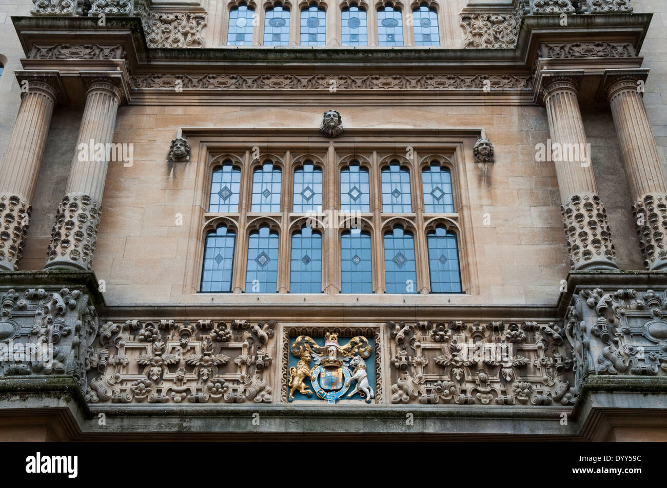 Detail of the Tower of the Five Orders in the Schools Quadrangle at the Bodleian Library, Oxford University Stock Photo