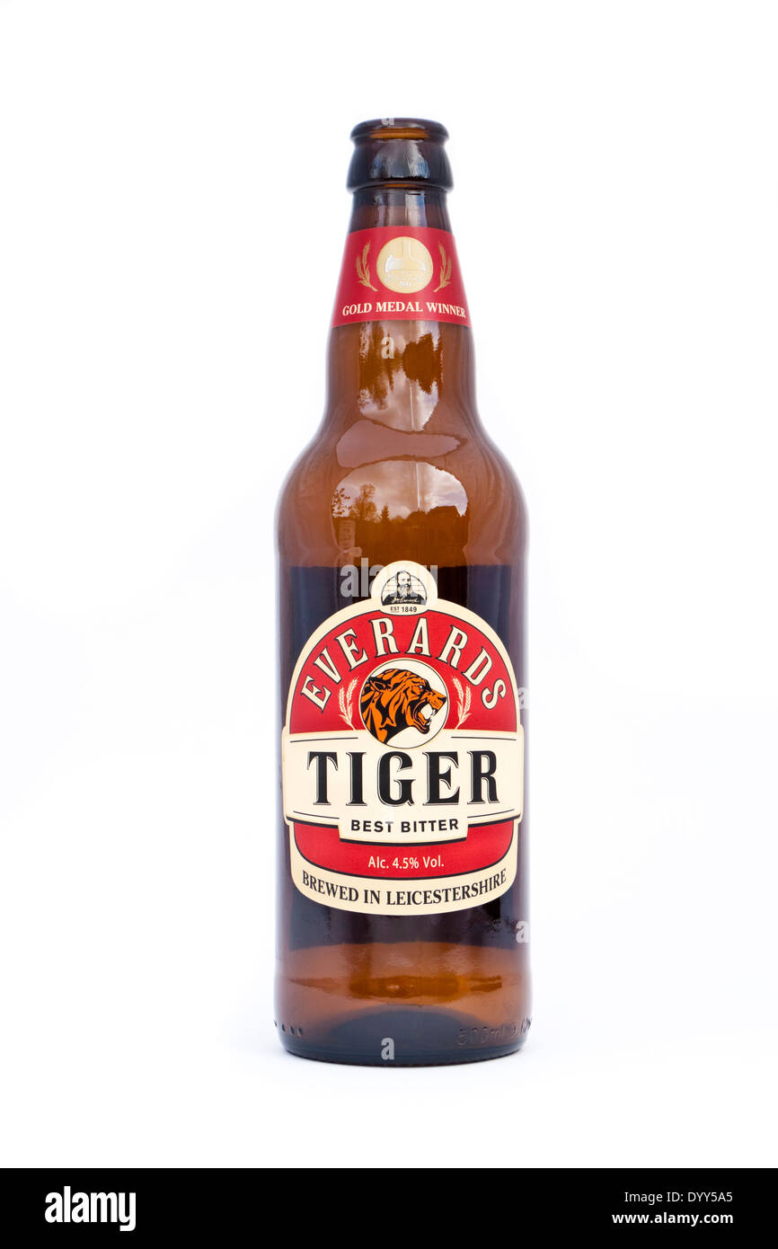 Bottle of Tiger Best Bitter (4.2%) by Everards Brewery, a family business founded in Leicester, UK in 1849. Stock Photo