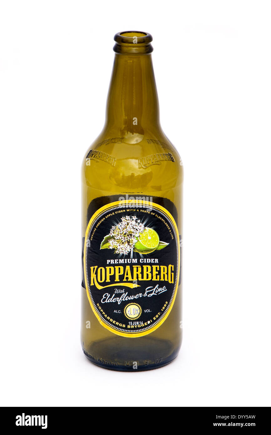 Bottle of Elderflower & Lime Premium Cider by the Kopparberg Brewery from Sweden Stock Photo