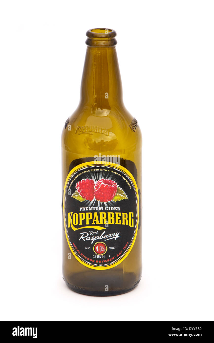 Bottle of Rasberry Premium Cider by the Kopparberg Brewery from Sweden Stock Photo