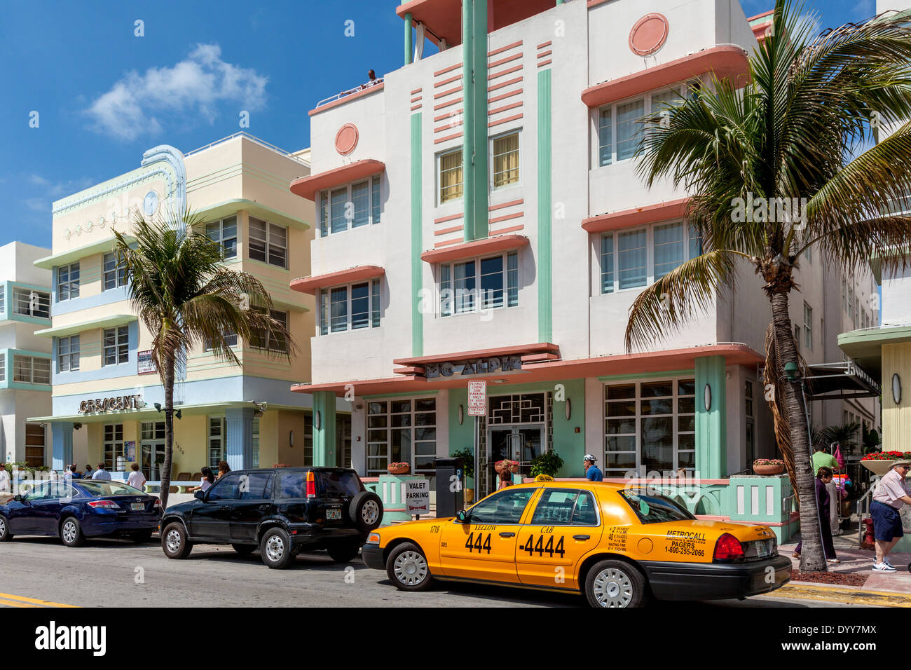 Art Deco Hotels, Ocean Drive, South Beach, Miami, Florida, USA Stock