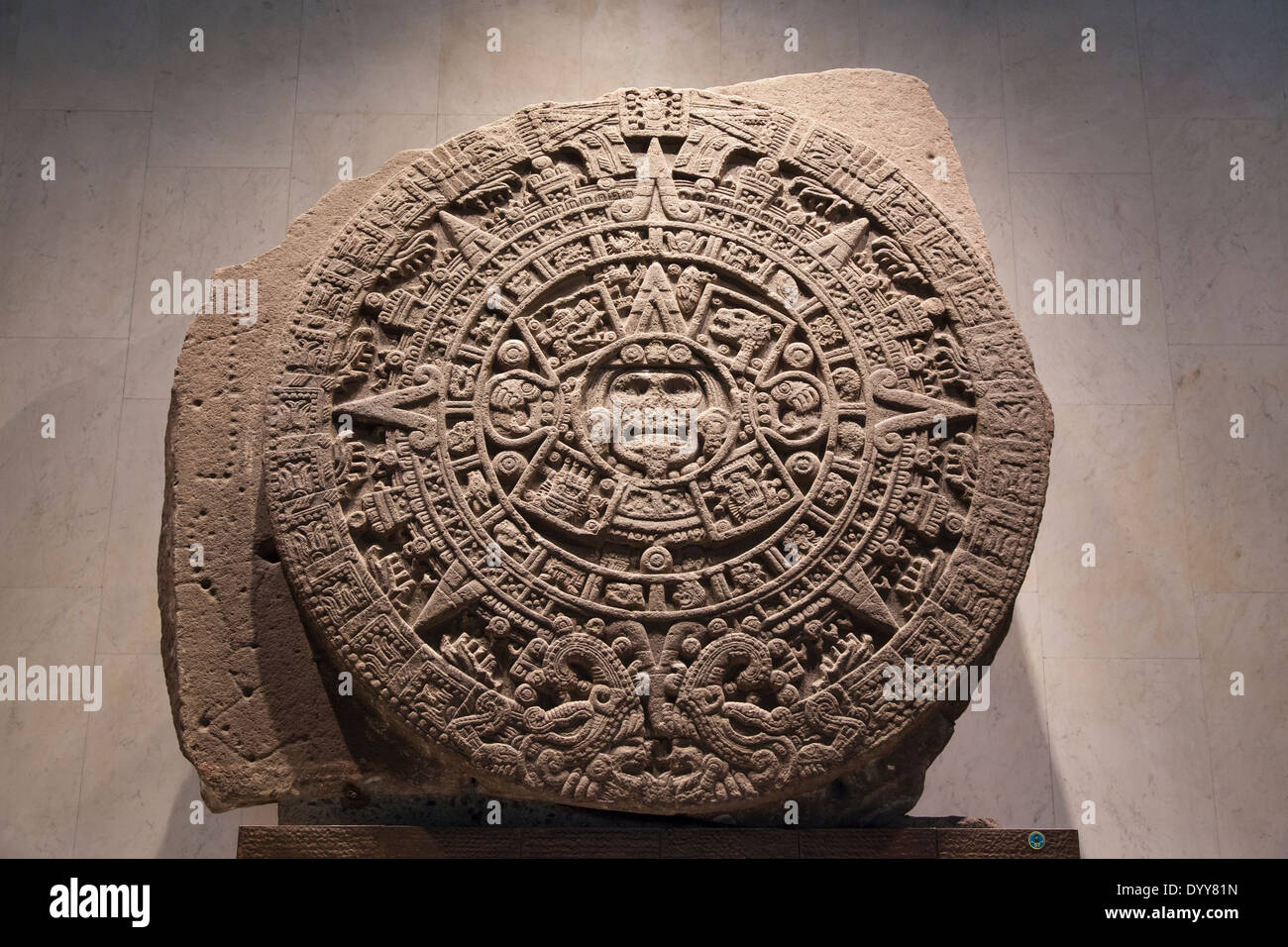 Aztec calendar stone at the National Museum of Anthropology - Miguel Hidalgo, Mexico City, Federal District, Mexico Stock Photo